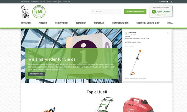 Internetauftritt Faé GmbH, Kriens
